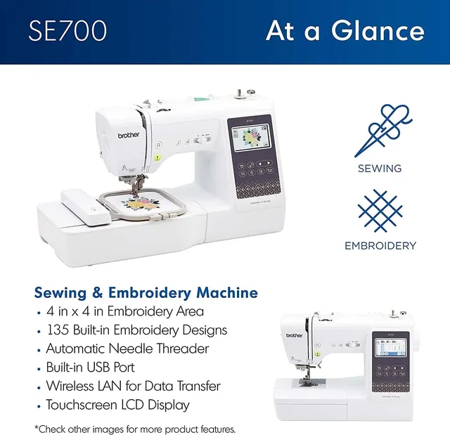Brother SE700 sewing and embroidery machine with a floral design in its hoop.