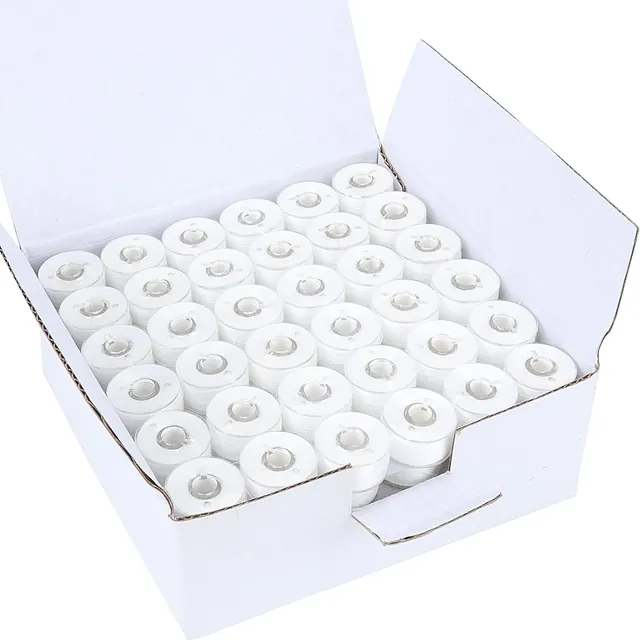 New brothread white Size A SA156 prewound bobbins with clear plastic sides.